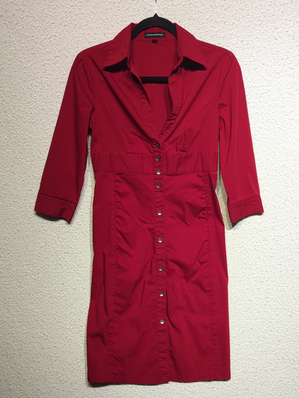 Express Red Button-Front Midi Shirt Dress